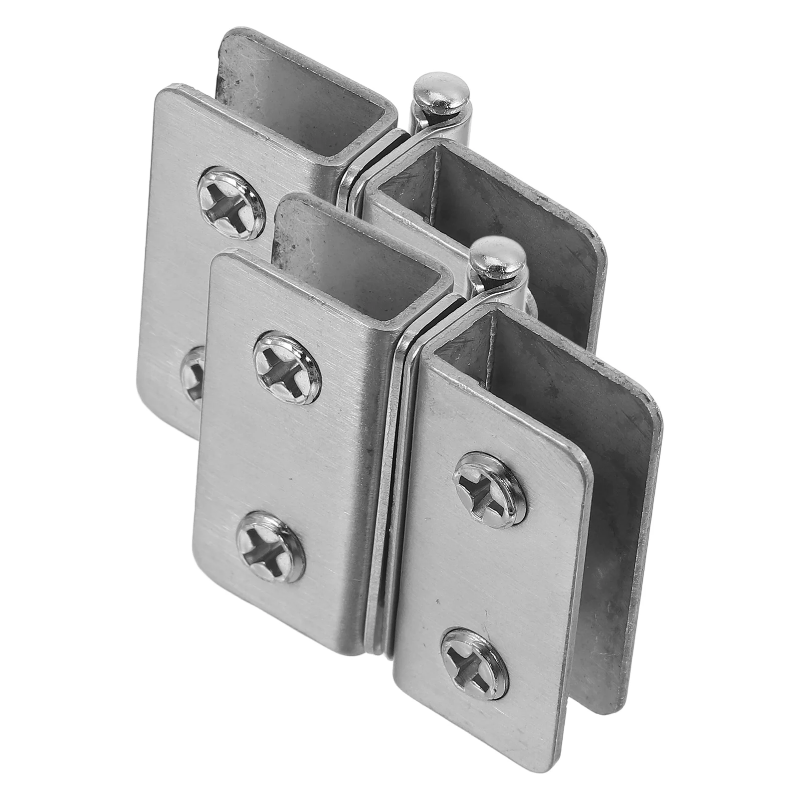 

2Pcs Stainless Steel Glass Door Hinges Adjustable Double Clamp Seamless Noiseless Operation for Cabinet Display Case Wine