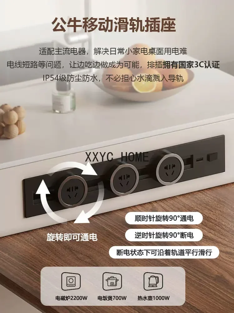 

Medieval style walnut color island dining table integrated household retractable small apartment cream style light luxury bar