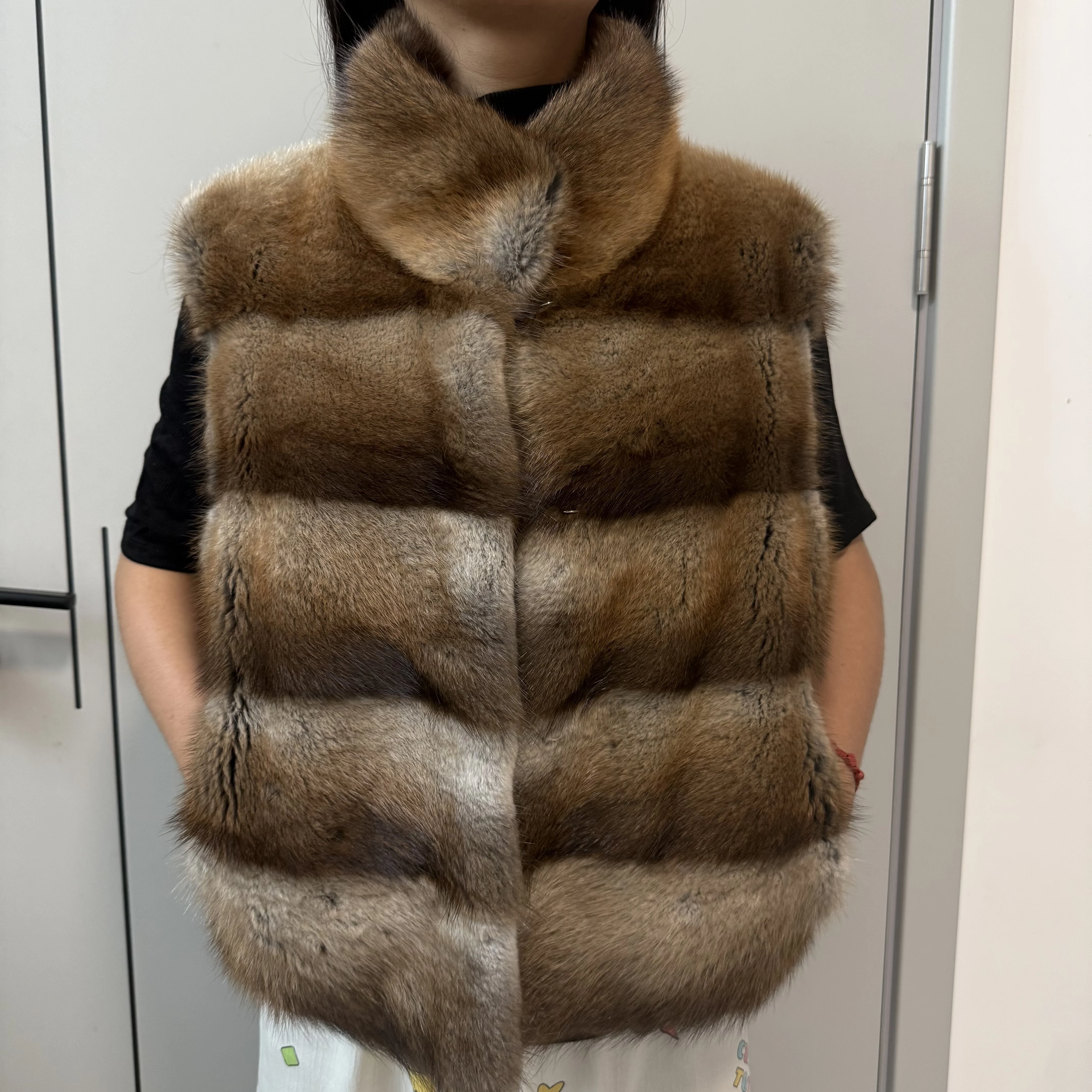QANAUI's new high-end luxury musk rat fur women's jacket - women's genuine leather and real fur