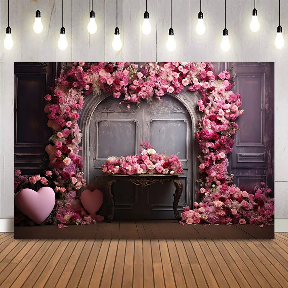 Valentine's Day Pink Rose Flower Backdrop for Photography Newborn Kids Cake Smash Portrait Photo Background Studio Decorations