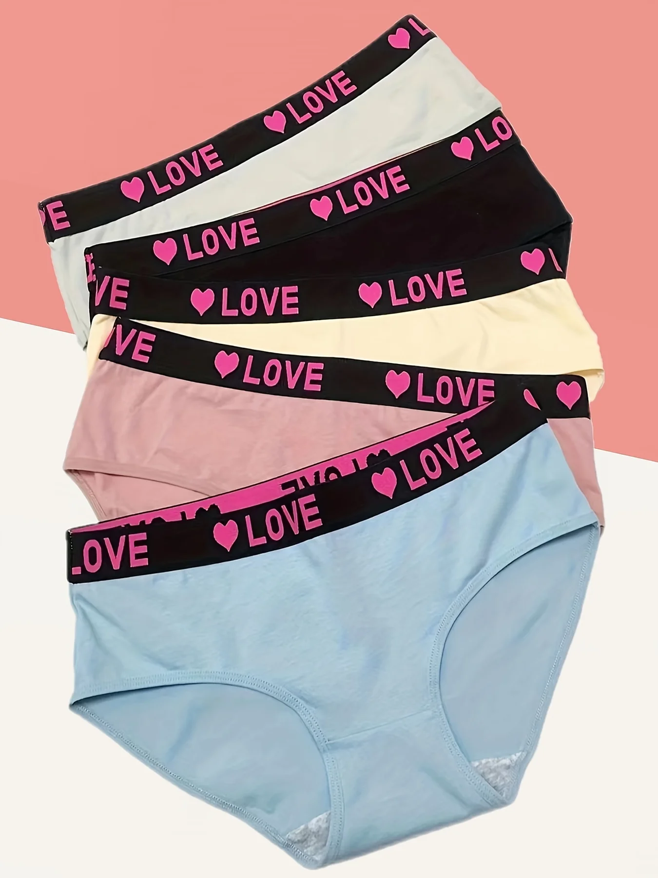 Set of 5 Love Mood Book Tape Panties, Breathable and Comfortable Cotton Plus Size Mid Rise Panties, Women\'s Lingerie & Lingeriel