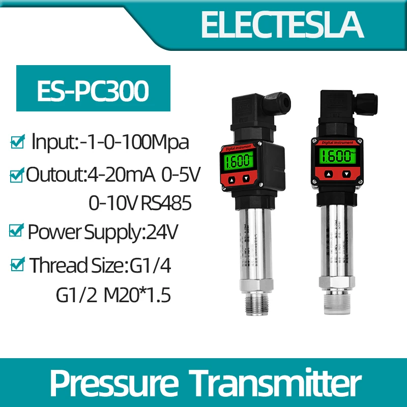 LCD Pressure Transmitter 4-20mA 5V 10V Output  Measurment -1-0-1000bar Water Oil Gas Pressure Sensor G1/4 Pressure Transducer