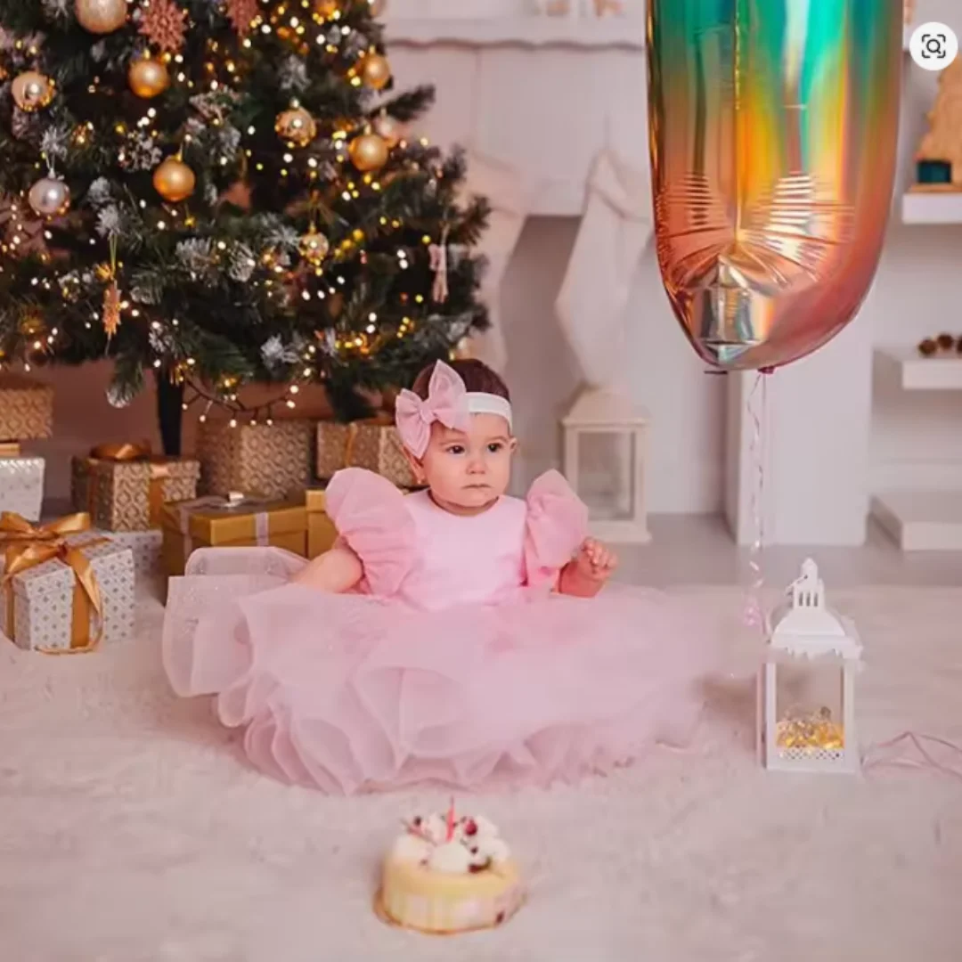 Pink Flower Girl Dresses for Wedding Kids Bow Christening Princess 1st Birthday Children Tutu Baby Girl Clothes Customized