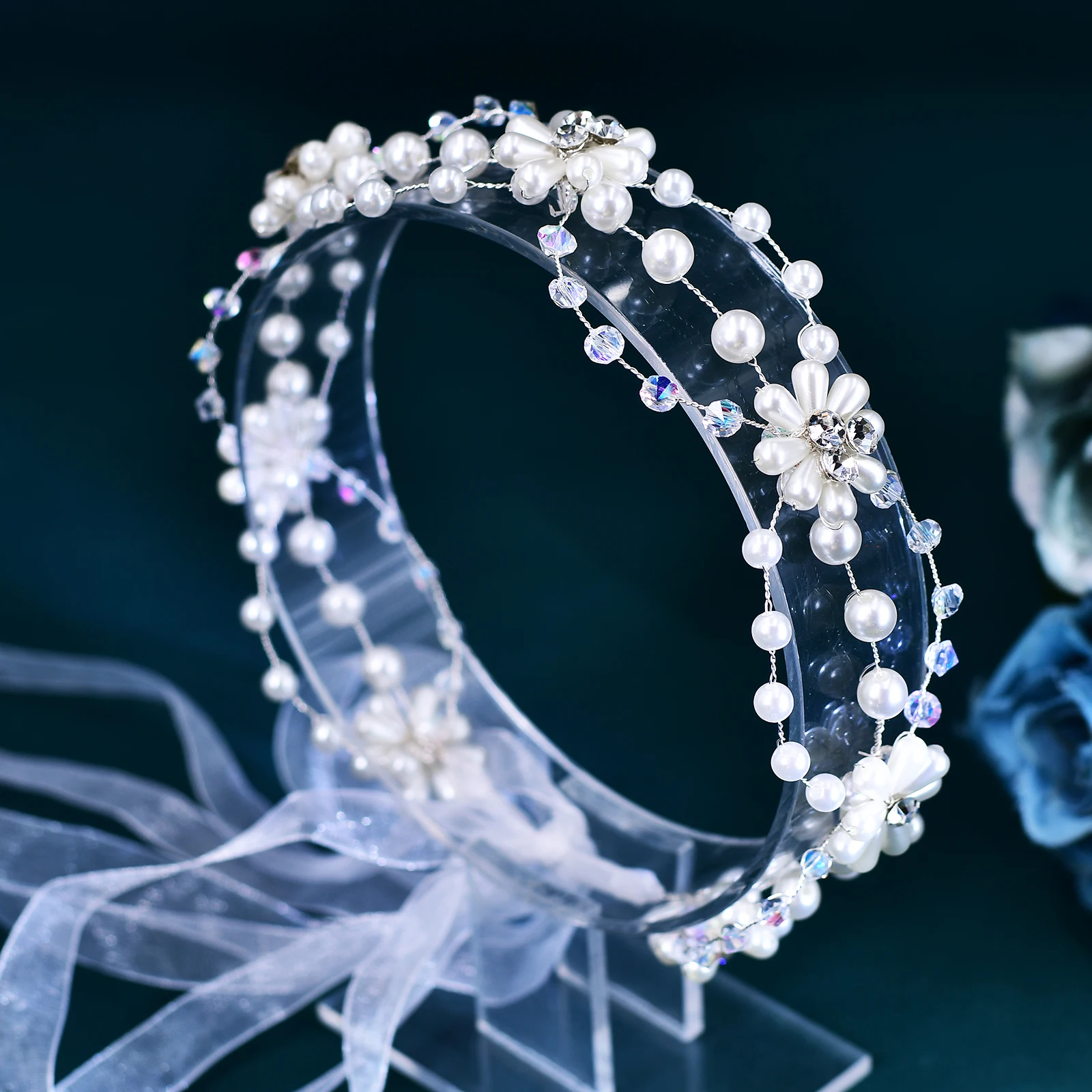 Diadema de boda de cristal para mujer, accesorios nupciales para el cabello, perlas hechas a mano, tocado de flores, diamantes de imitación, decoración del cabello, HP625