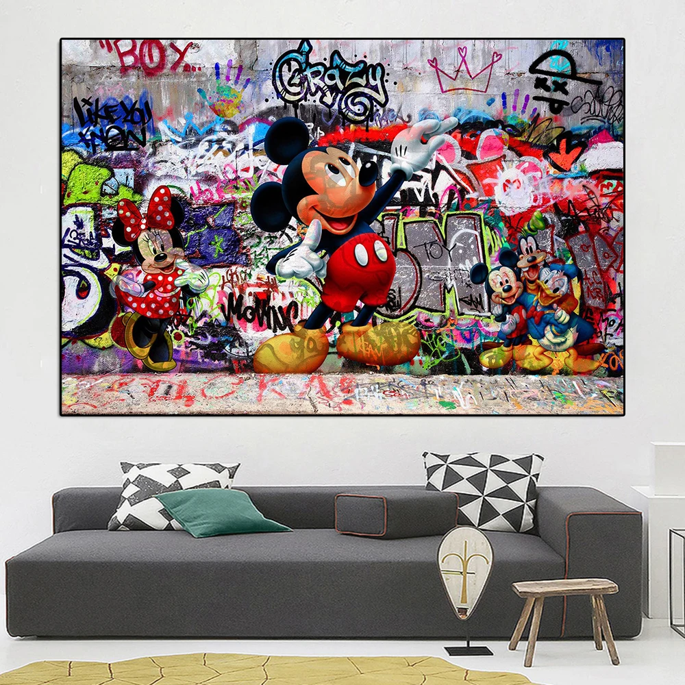 

Disney Mickey Mouse Graffiti Art Canvas Painting Cartoon Donald Duck Goofy Anime Poster Wall Art Living Room Home Decoration