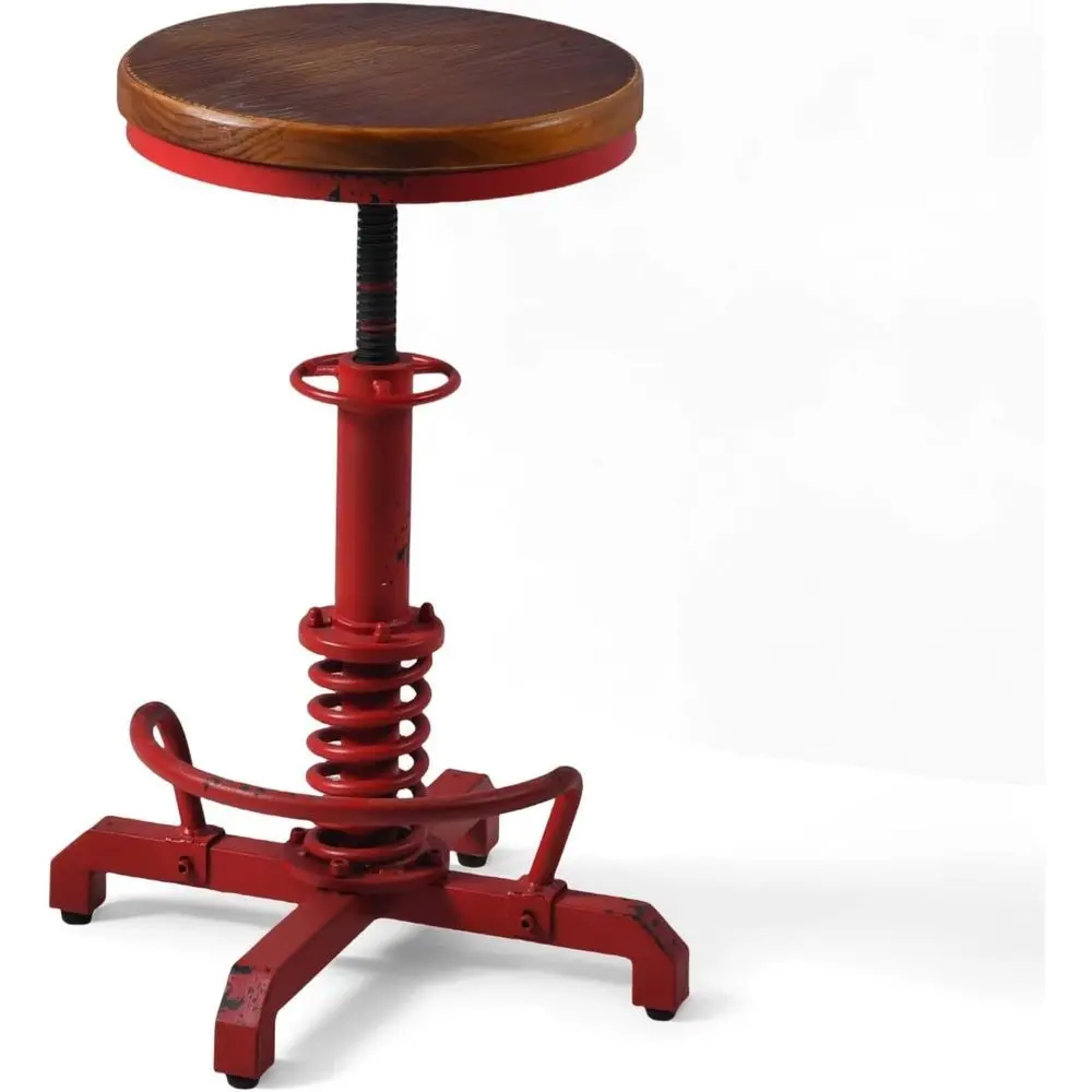 

Промышленный ретро-винтажный табурет-трактор с деревянным сиденьем, вращающийся, регулируемый по высоте, для кухни, антикварный красный