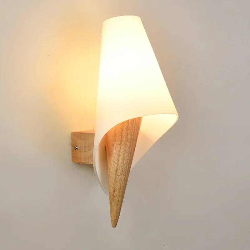 

Modern Led Indoor Wooden Wall Lamps Fixture Luminaire Glass Mounted Sconce Lights Bedside Corridor Bathroom Bedroom Home Decor