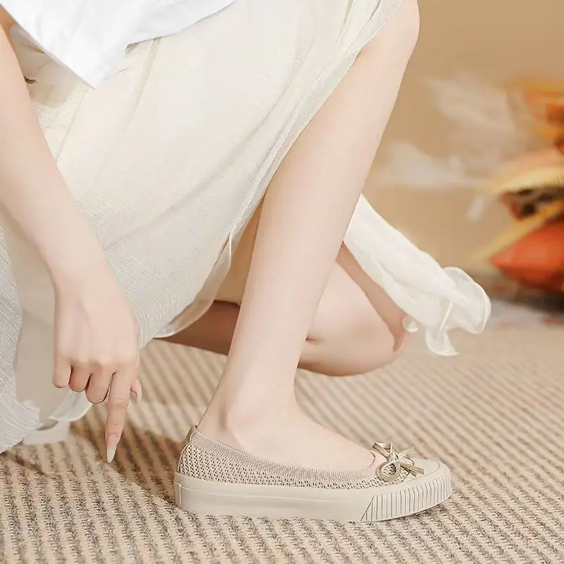 

Japanese Fashion Knitted Breathable Low Cut Slip-On Women's Comfortable Flat Bot Fiing Boat Mixed Color Casual Shoes