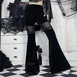 Women's Gothic Mesh Spliced Flare Pants See-through Lace High Waist Pants New Style