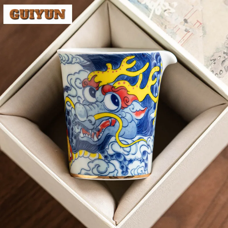 

231 мл золотой рисунок, благоприятный кувшин для чая с драконом, диспенсер для ча-хай, чашка для правосудия, кружка Tieguanyin Fair, аксессуары для набора чая