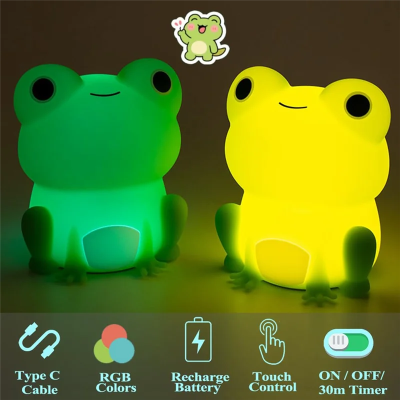 ABWZ-Cute Silicone Nursery Rechargeable Dimmable Bedside Lamp, Frog Night Light, Kids' Bedroom Decor, Frog Gifts