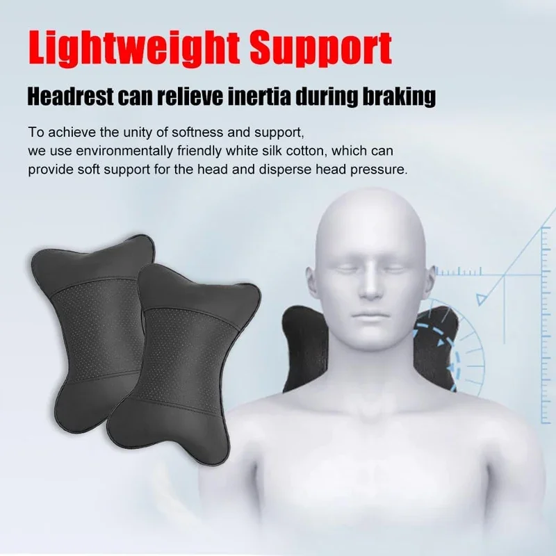 2pcs Car Seat Headrest Universal PU Leather Auto Interior Head Rest Pillows Shoulder Protector Travel Neck Support Soft Pillow