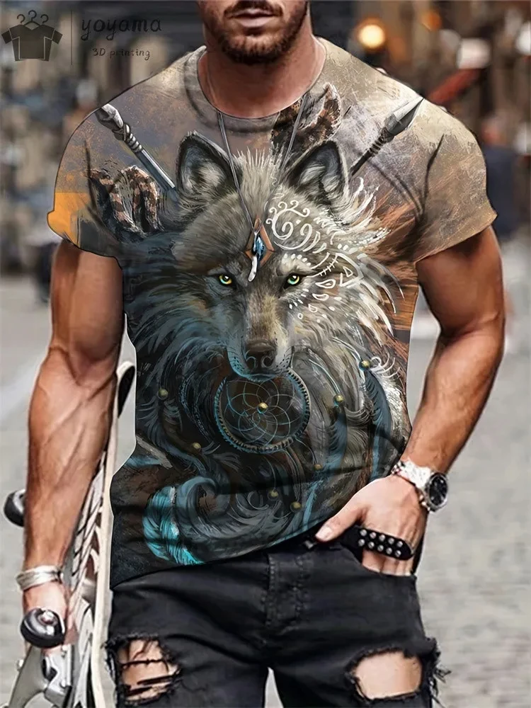 Wolf lion men's T-shirt summer men's T-shirt fashion short sleeve new men's wear3D printing T-shirt oversized Men's Clothing