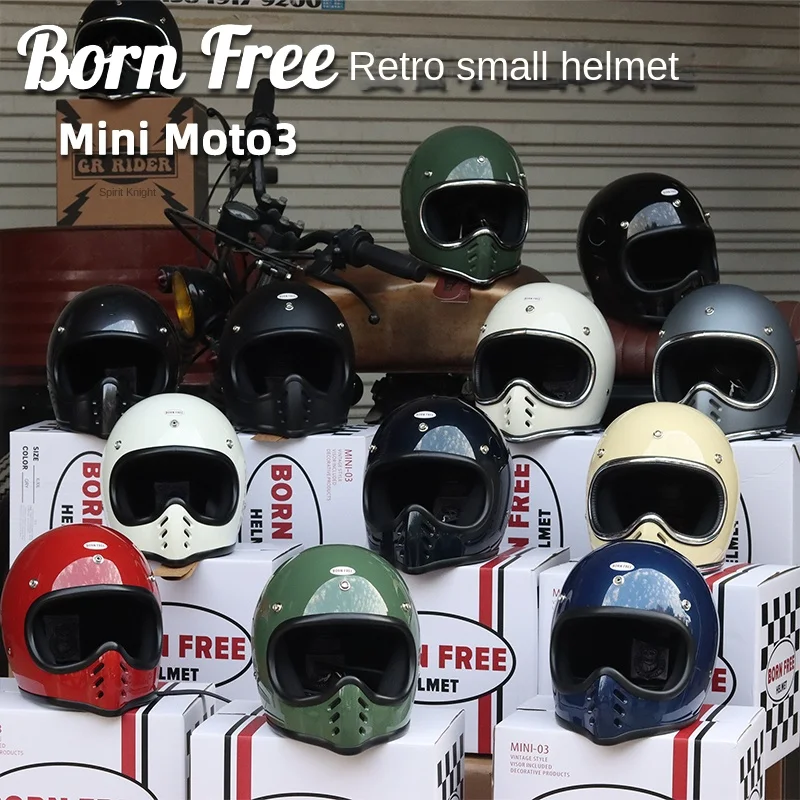 

BornFree Small Body HelmetS Retro Motorcycle Full Helmet Mini Moto3 Mountain Bike Helmet Harley Sharp Mouth Helmet Men and Women