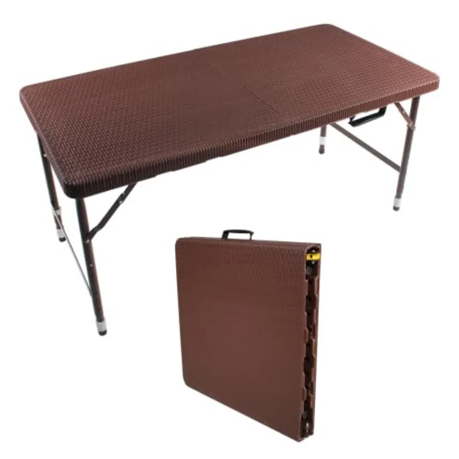 

Rattan Folding Table 4ft Heavy-Duty Portable Outdoor Picnic Table for Party Dining Camping Tables with Handle Brown