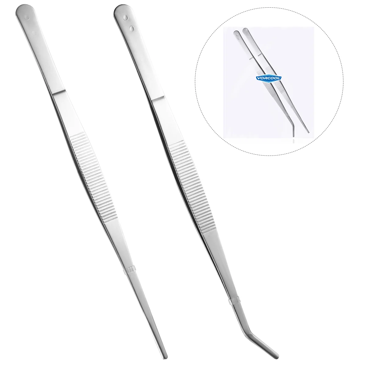 Conjunto de pinças de aço inoxidável, 2 peças, 25cm, ferramenta de precisão curvada reta para brinquedos, vestuário médico, chá, paisagem, uso industrial