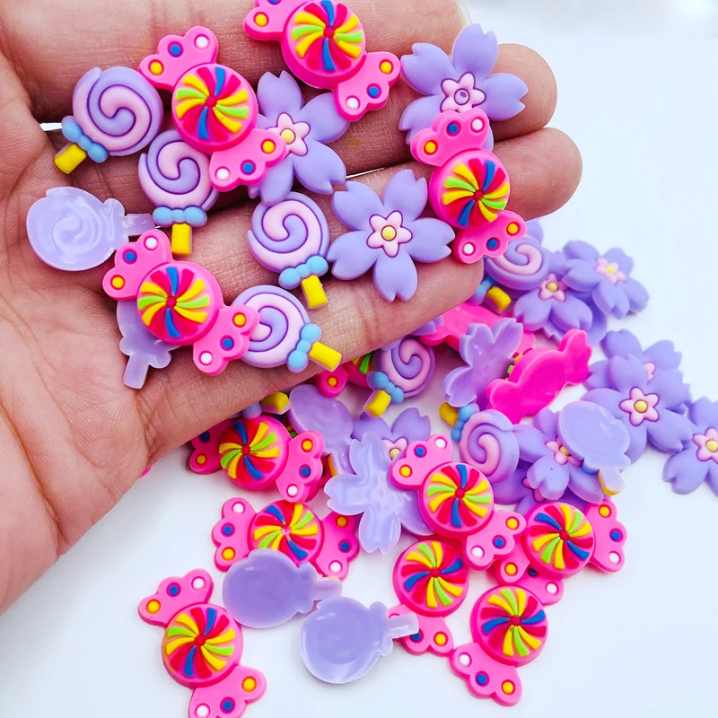 30 Pcs Kawaii Soft Glue Cartoon Lollipops, Flowers, Candy Flat DIY Crafts Scrapbook Hair Bow Center Decoration Accessories D72