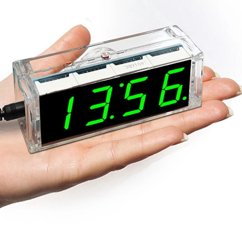 RISE-DIY Digitale Klokkit 4 Cijferige Led Elektronische Klokkit Groot Scherm Met Transparante Behuizing Led Groen