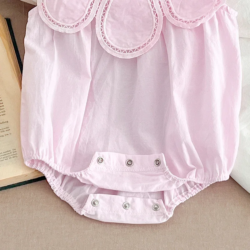 Verão 0-24m roupas da menina do bebê gola de pétala bebê recém-nascido menina macacão sem mangas algodão emenda da criança do bebê meninas macacão
