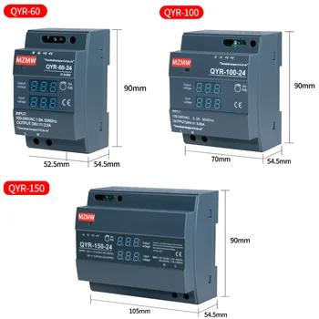 QYR-60W 100W 150W DIN rail switching power supply AC-DC 12V 24V with digital display step shape for industrial LED light strip