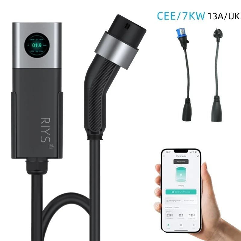 RIYS chargeur de véhicule électrique Portable Type 2 32A 7KW Application Wi-Fi contrôle de courant réglable Char synchrone Intelligent