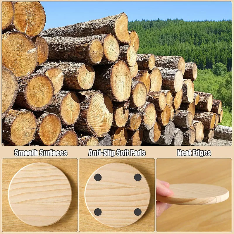 Набор из 5 предметов, незаконченные круглые деревянные подставки для поделок и домашнего декора своими руками - диаметр 4 дюйма, материал из натурального дерева для рисования