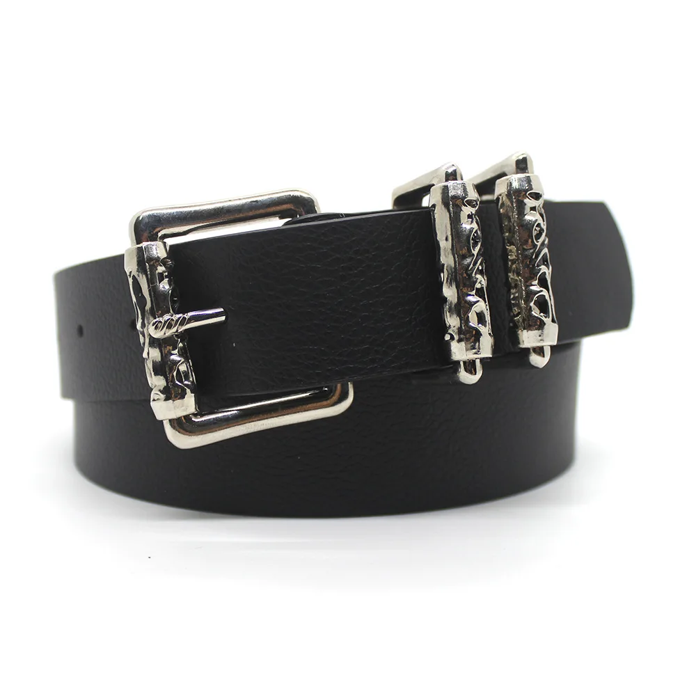 Gothic Punk Leather Y2k Belt For Women Men Metal Buckle Waist Strap Designer Luxury Female Jeans Trouser Decorative Waistband