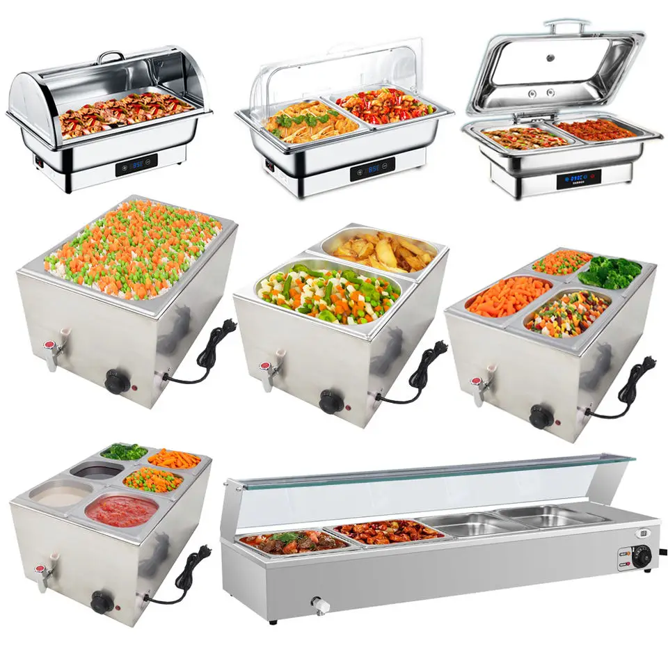 Conjunto De Utensílios De Cozinha Catering Comercial Vela Elétrica Hot Pot Chafer Pratos Food Buffet Display Aquecedor