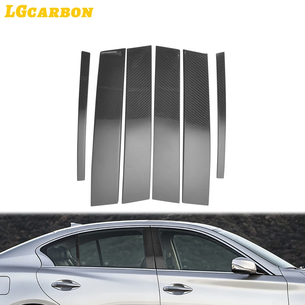 LGcarbon For 2015-2022 Infiniti Q50L Black Carbon Fiber Center Pillar Decorative Sticker Car Exterior Protection 6Pcs