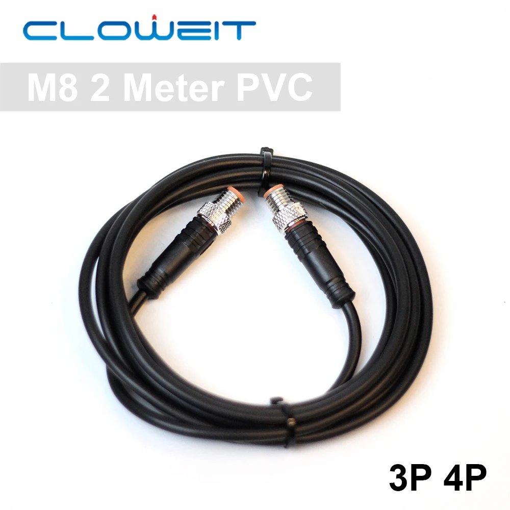 Cloweit M8 3pin 4pin Male to Female 2 Meter Extension Cable IP67 PVC Sensor Thread Plug-in Customize Cables