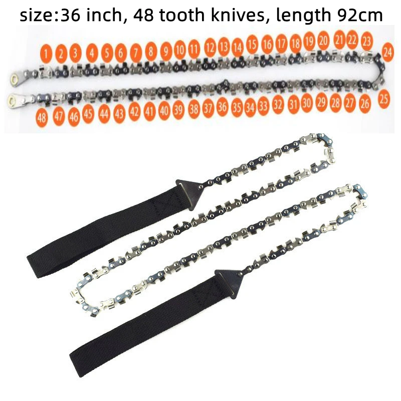 24/36/48 inch Portable Hand Chain Saw Manganese Steel Wire Saw for Camping Hiking Outdoor Survival Bushcraft Tool