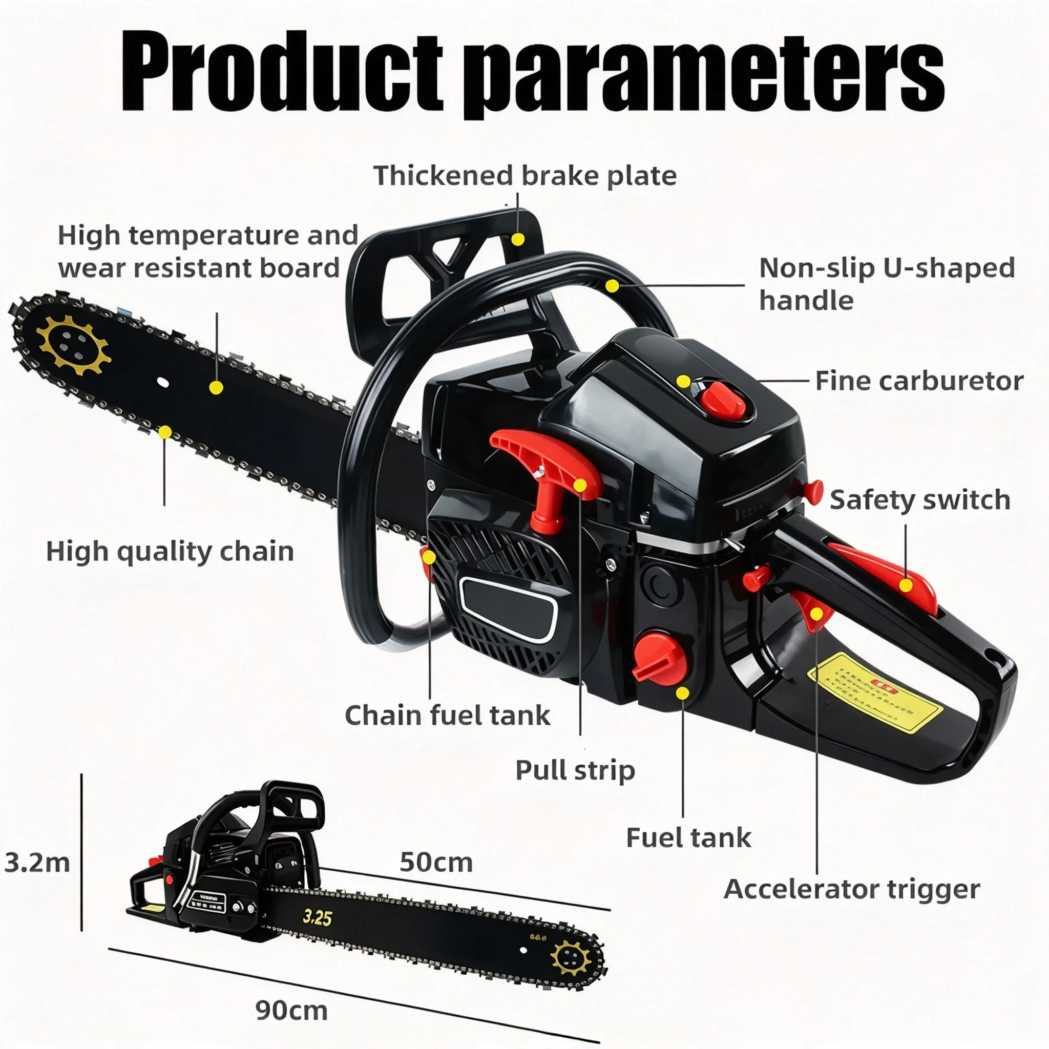 Forest Pro Petrol Chainsaw 5000W High Power 2 Stroke Handheld Cutting Tool For Wood Logging Forest And Garden Use