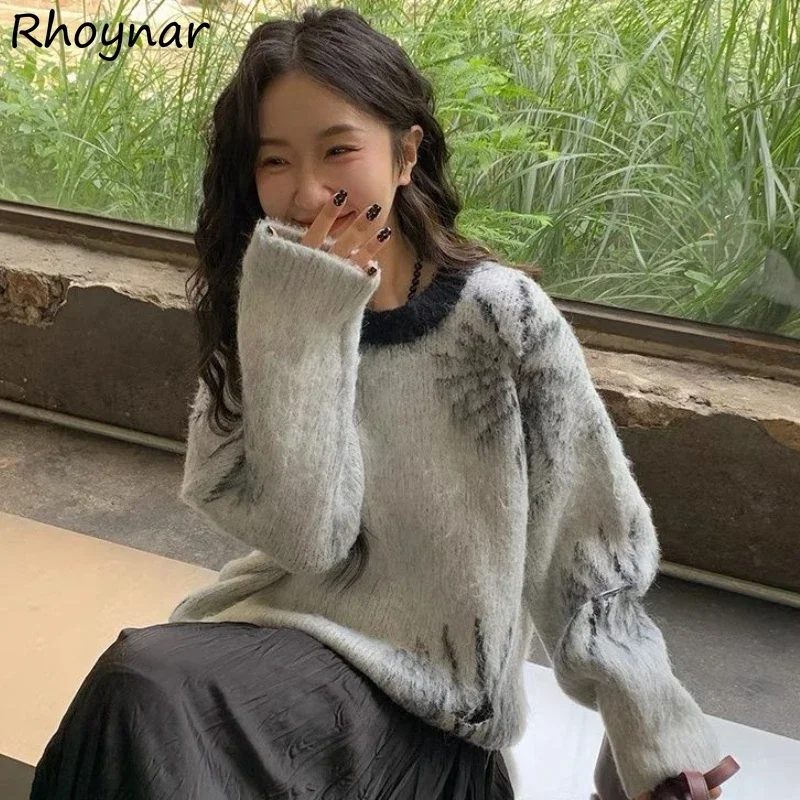 

Pullovers Women Loose Cozy Hollow Out Fashion Panelled Sweater Ulzzang Gentle Vintage Knitted Chic Streetwear Temper All-match