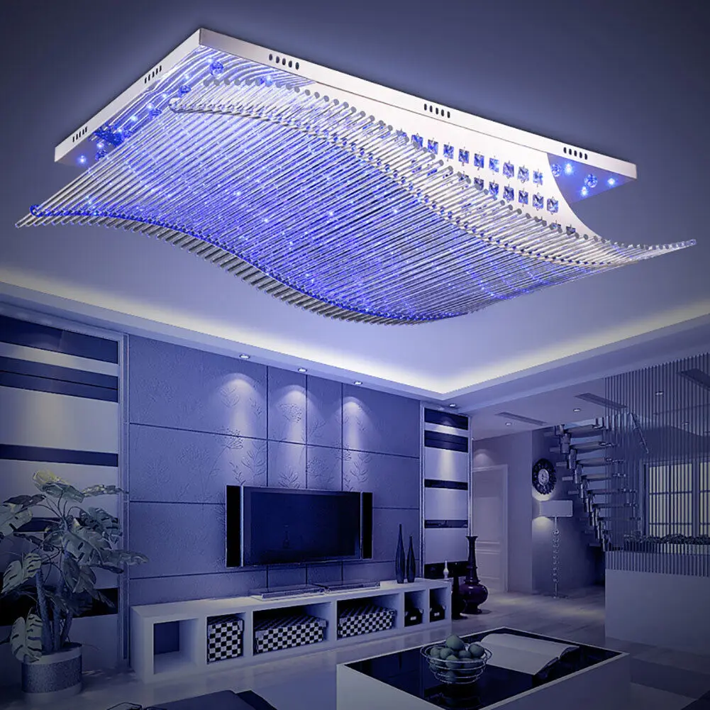 

Creative Living Room Crystal Ceiling Lamp Red Blue Purple Light Ceiling Chandeliers Remote Hanging Lighting LED Pendant Lamps