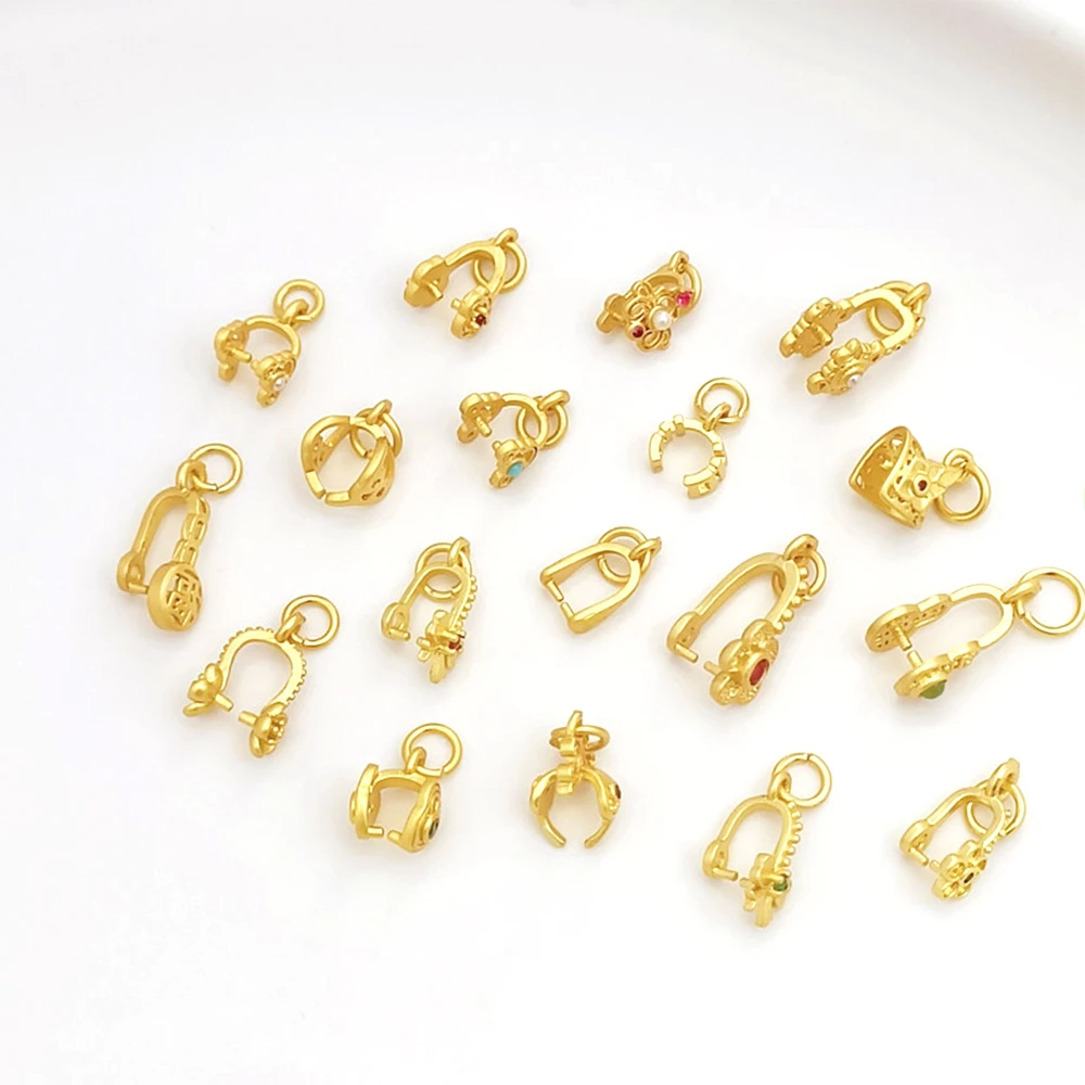 Brass Coated with Matte Gold Zircon Inlay Vintage Bow Cherry Blossom Pendant DIY Jewelry Making Necklace Bracelet Accessory