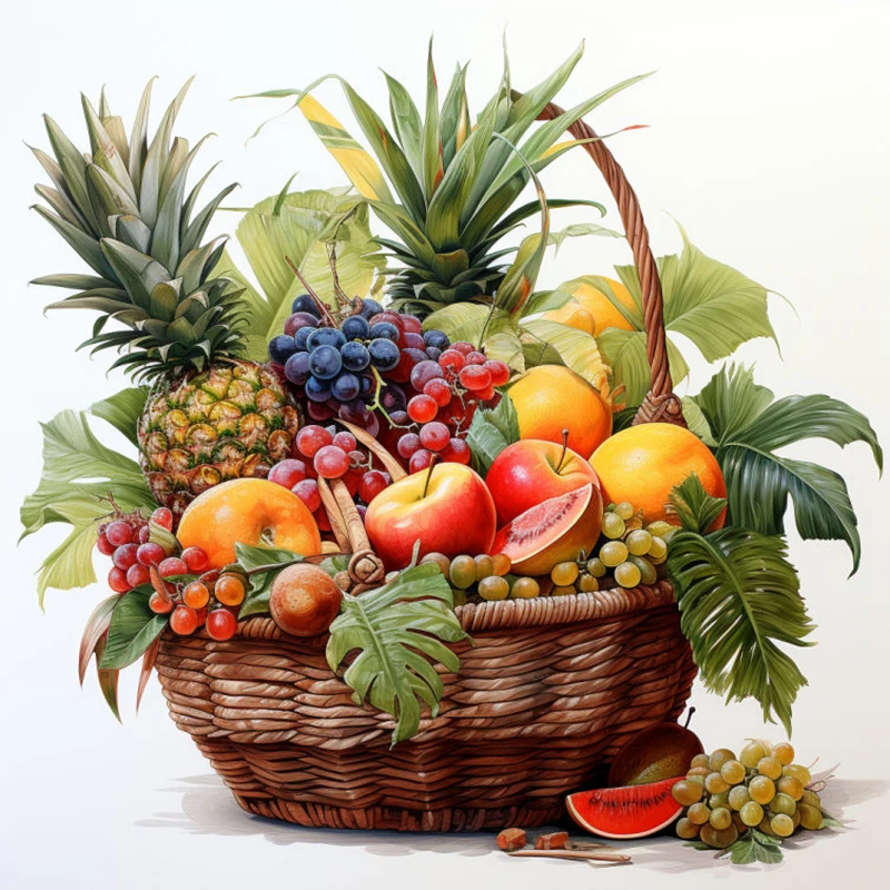 Vibrant Tropical Fruit Basket, Wall Stickers Kitchen Decoration Dining Room Living Room Refrigerator Home Decoration Decal S985
