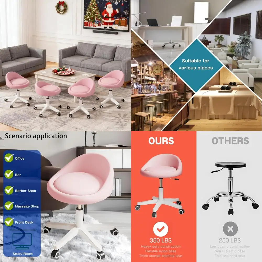 Adjustable Ergonomic Swivel Stool Set of 4 - Padded PU Leather, Quiet Wheels, Ideal for Salon and Office Use