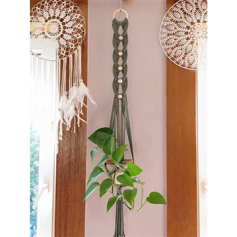 Macrame Wall Hanging Plant Holder Bohemian Style Planter Cotton Hand Weaving Flowerpot Net Bag For Home Decor Wall Decoration