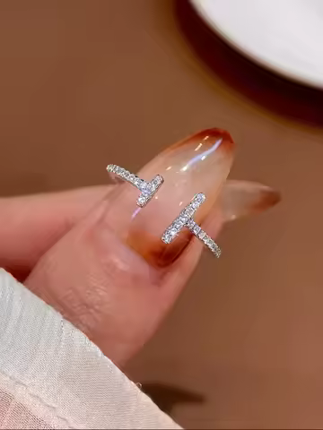 925 Sterling Silver Simple Shiny Parallel Length Adjustable Zircon Ring For Women Engagement Luxury High Quality Fine Jewelry