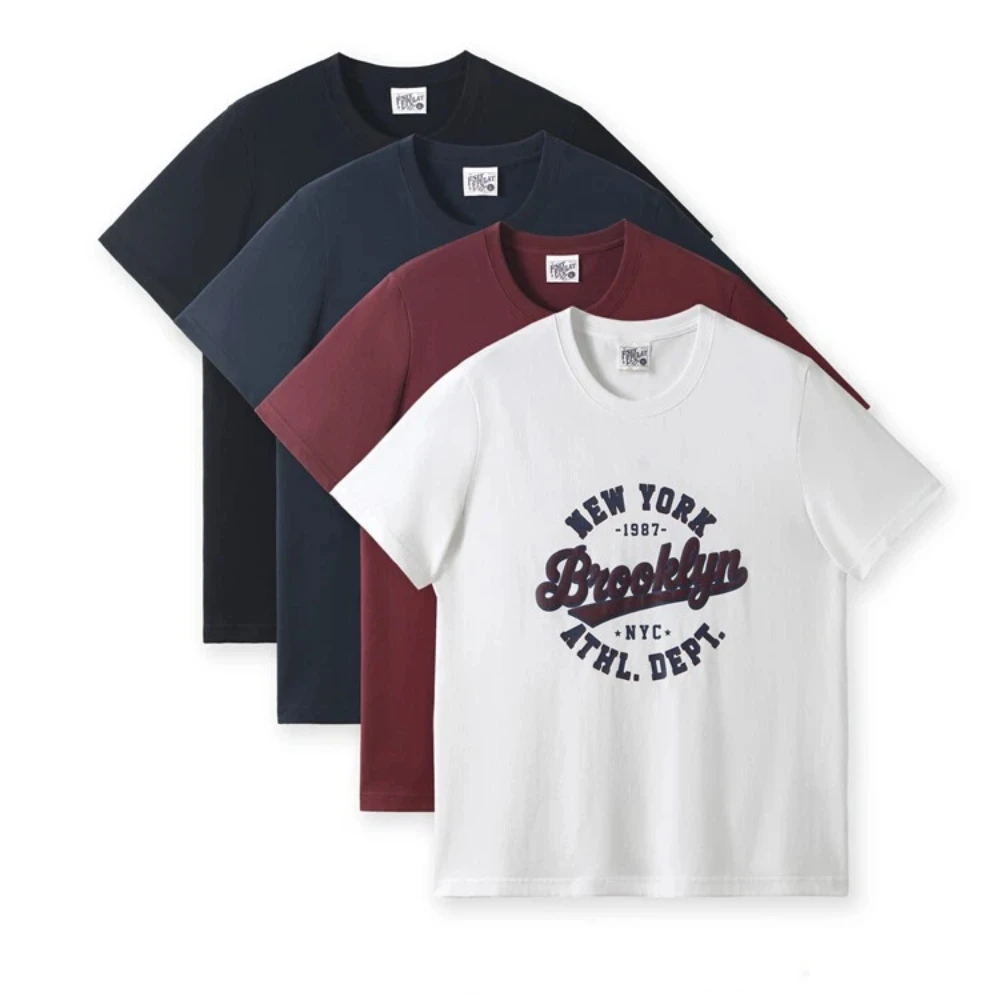 7076# 2026 Summer New American Retro Short Sleeve O-neck Letter Printed T-shirt Men's Fashion 100% Cotton Washed Casual Tops