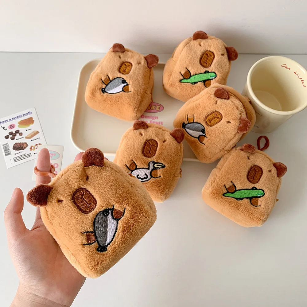 

Capybara Plush Coin Purse Mini Zipper Wallet with Keychain Headphone Storage Bag Crossbody Bag Pendant Decoration Gift for Girls