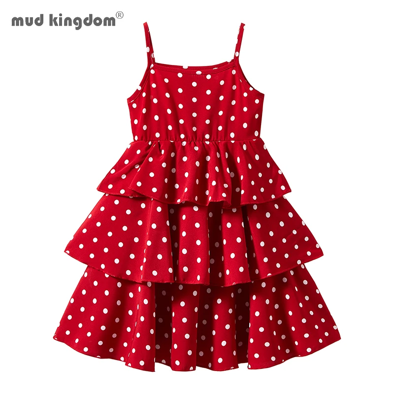 Mudkingdom Big Girls Spaghetti Strap Dress Summer Polka Dots Tiered Cami Dresses for Girl Clothes Fashion Casual Kids Clothing