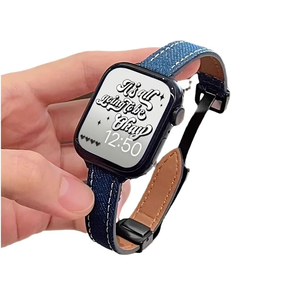 New style watch strap Fall and winter denim magnetic watch strap for apple watch band series