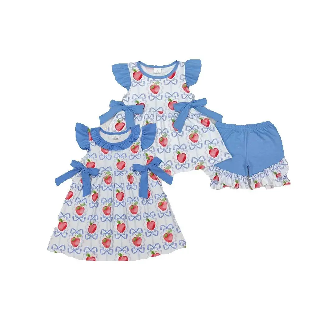 

Baby Girls Apple Bows Tunic Ruffle Shorts Clothes Sets