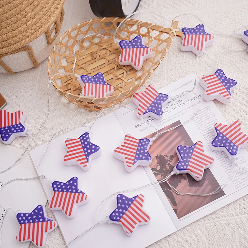 미국 국기 애국적인 LED 스트링 조명 - 빨간색, 흰색 및 파란색 7월 4일 장식, 독립 기념일 파티를 위한 야외 별빛 조명