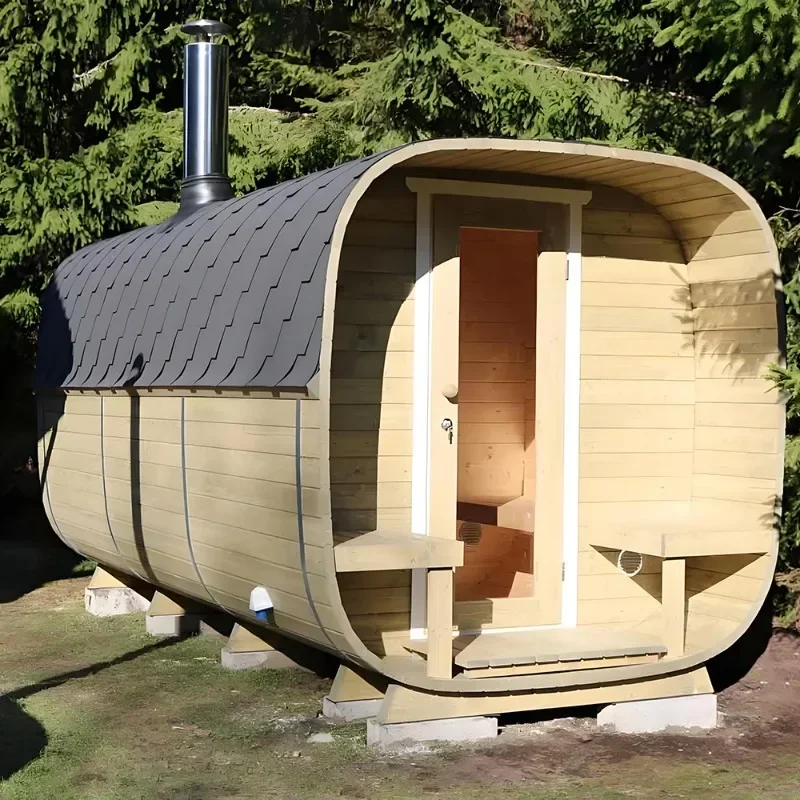 Outdoor cubic dry and wet steam solid wood sauna room Electric stove heating stone
