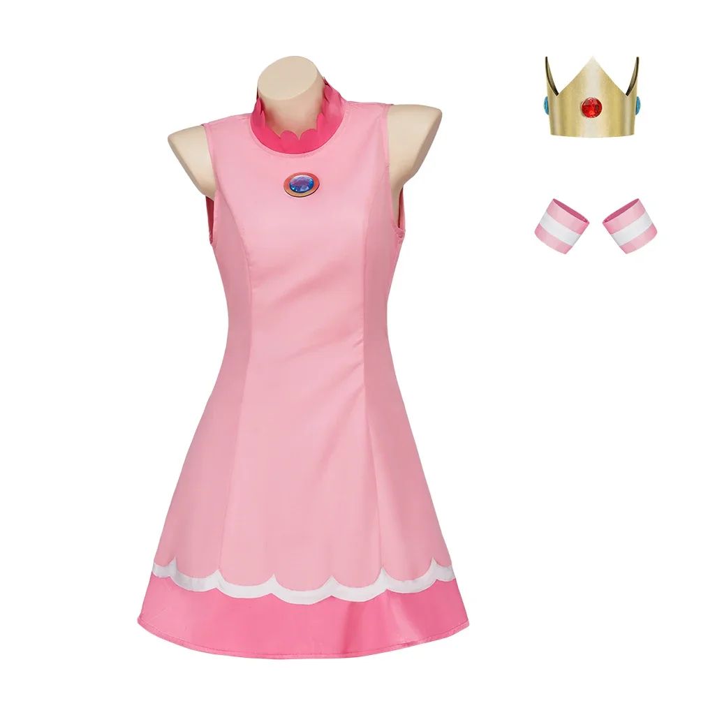 Pink Peach Cosplay Dress para Mulheres, Tennis Wear Sem Mangas, Game Cosplay Costume, Halloween Carnival Party, Stage Outfits, Girls