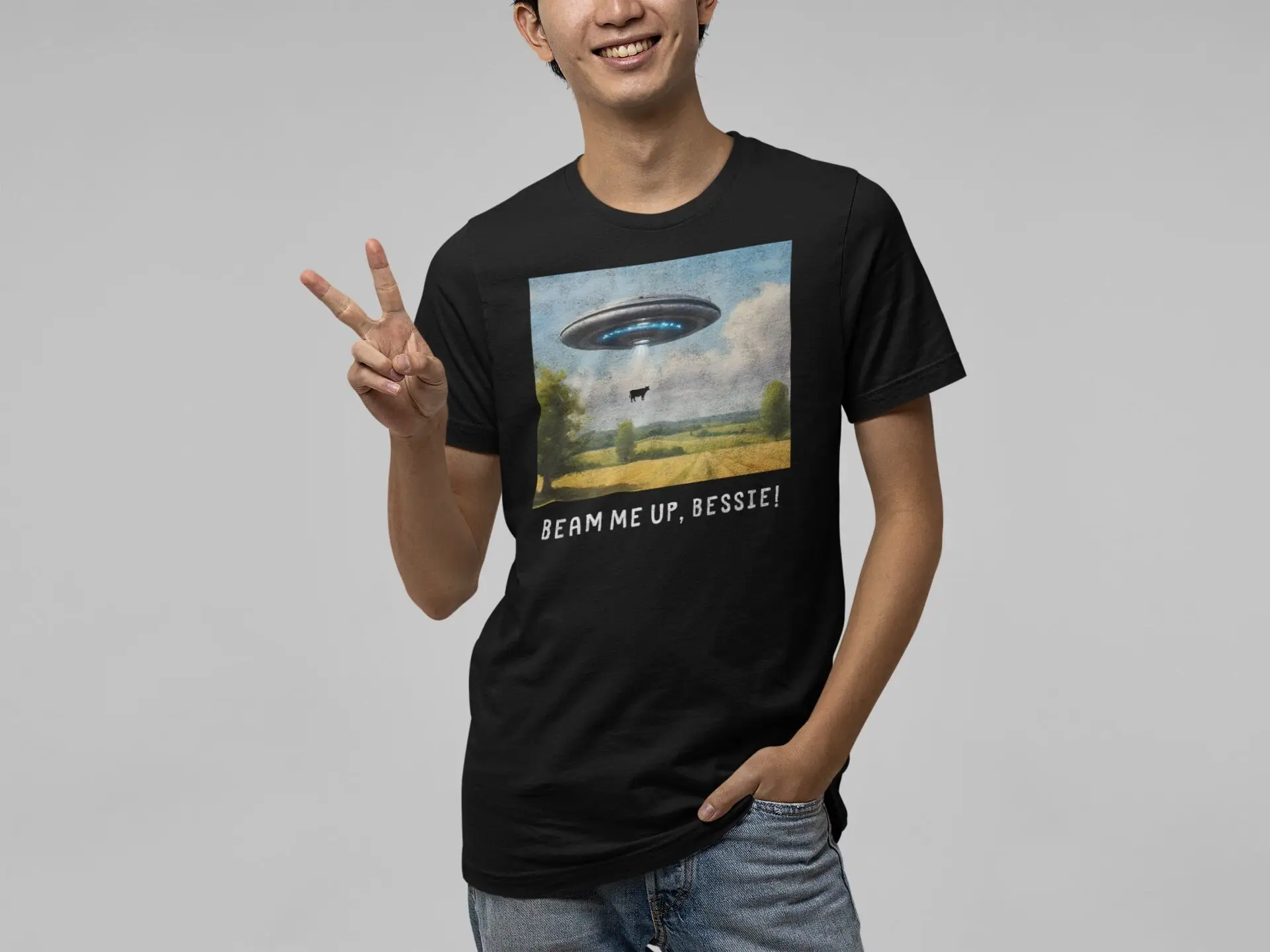

Beam Me Up Bessie T Shirt Ufo Tractor Cow
