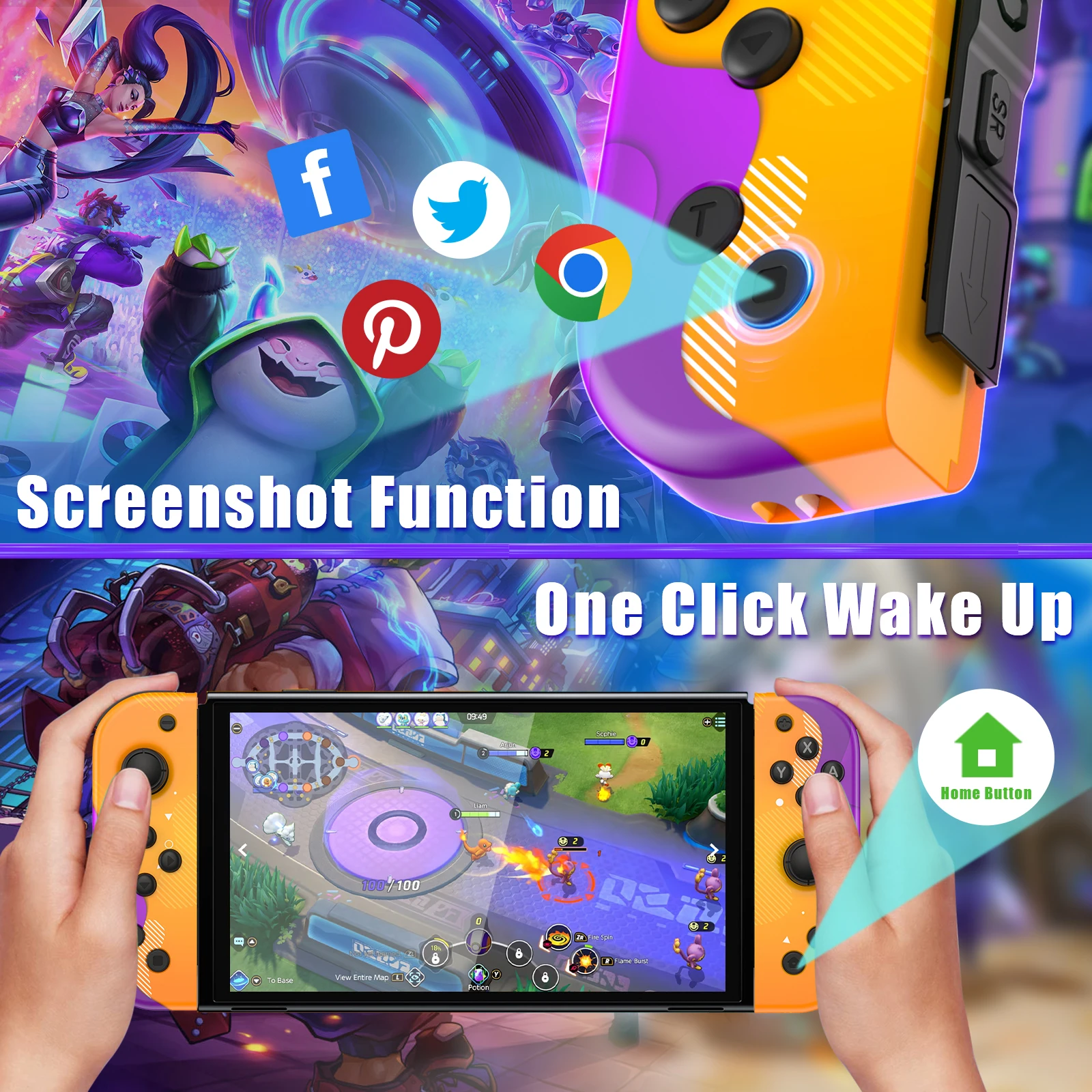 Joypad للتبديل - وحدة تحكم في ألعاب استشعار الحركة الاهتزازية ذات 6 محاور، وظيفة الاستيقاظ، مناسبة للوحة الألعاب اللاسلكية بحلقة اللياقة البدنية