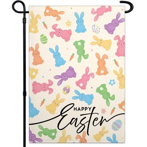Happy Easter Garden Flag 12x18 Inch Colorful Bunny Yard Flag Double Sided Wel... XXM